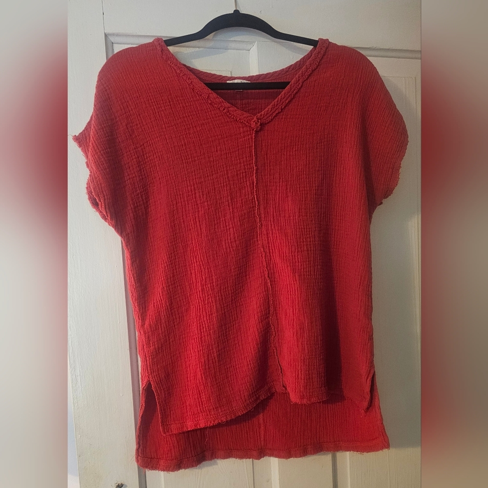 La Miel Womens Short Sleeve Dark Orange Blouse Size Medium